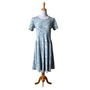 Lularoe Blue Floral Amelia Pocketed Midi Dress- Size Large